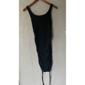 Just Quella Size S Sleeveless Rib Knit Dress Ruched Black Cocktail Vamp NWT